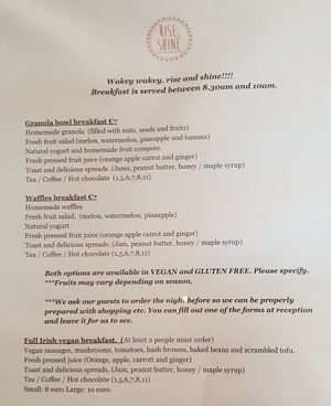Breakfast menu at Rise & Shine in Westport