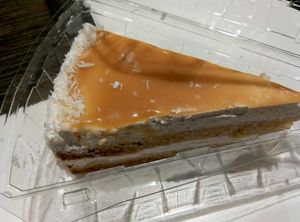 coconut karamel cake at Loving Hut in Prague