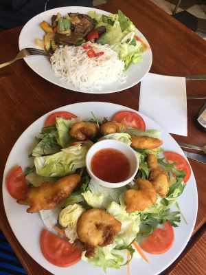 shrimp salad at Loving Hut in Prague