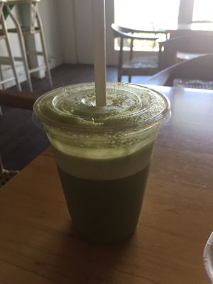 Chilled Salted Caramel Matcha Latte. The sweetness is subtle (which I appreciate), and the matcha is smooth and good quality. at Green Table  in Santa Barbara