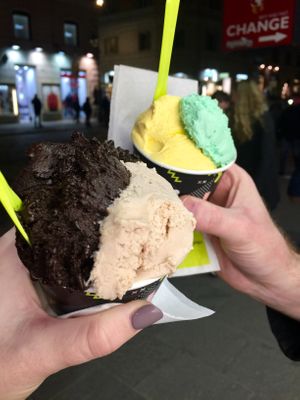 Hazelnut and dark chocolate vegan flavors at The Gelatist in Rome