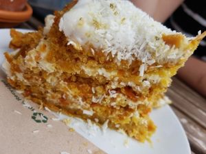 Vegan Coconut and Lime carrot cake. The servings are huge and very tasty indeed at The Plant Room in Brighton