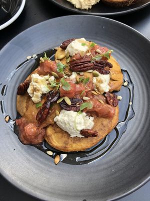 Delicious “rhubarb and custard” pancakes  at The Plant Room in Brighton