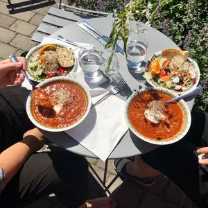 vegan soup and salad at Kafe Nystuga in Arvika