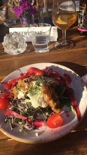 Evening menu, vegan fried avokado!  at Kafe Nystuga in Arvika