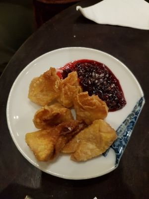 Deep Fried Camembert Wonton with cranberry sauce. 100 baht at Phuketique in Phuket