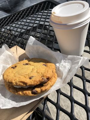 Cookie sandwich and coffee   at Brooklyn Whiskers - Broadway in Brooklyn