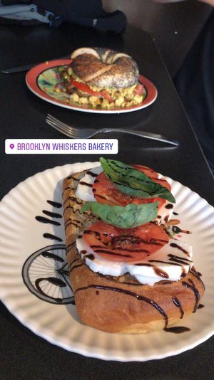 Caprese focaccia ft. the best vegan cheese I’ve ever had!  at Brooklyn Whiskers - Broadway in Brooklyn