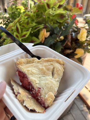 Raspberry Rhubarb pie  at Shuswap Pie Company in Salmon Arm