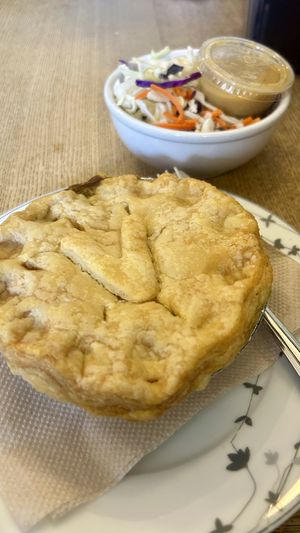 Curry veggie pie with slaw and vegan dressing   at Shuswap Pie Company in Salmon Arm