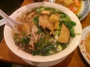 Spicy noodle soup.. good, not too spicy. at TVJ Kitchen - West LA in Los Angeles