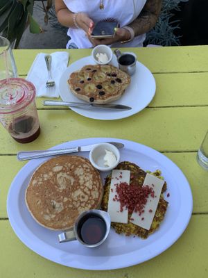 Tropical Pancakes & Pancakes w Tofu Scramble at TVJ Kitchen - West LA in Los Angeles