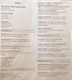 Menu- page 1 (as of 1/2020) at The Heavenly Vegan in Las Vegas