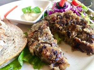 Introducing our new Vegan Plate!
Frosch’s Koji bread has always been vegan friendly, and now we have come up with a koji bread plate vegan-version for our vegan or vegan-leaning friends to enjoy in the cafe:
Our new, juicy aubergine burger. Served with a soup, side dish , salad & pickles.  at Cafe Frosch in Kyoto