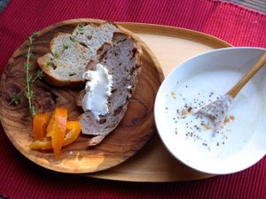 Little bread set : 

2 different kind of Koji Bread served with a choice of Vegan SOUP or SALAD at Cafe Frosch in Kyoto