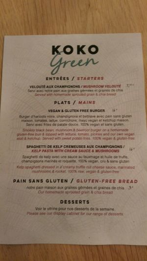 lunch menu  at KOKO Green in Nice