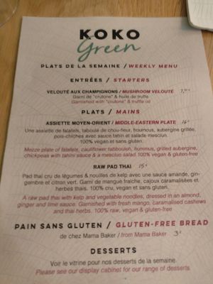 Menu at KOKO Green in Nice