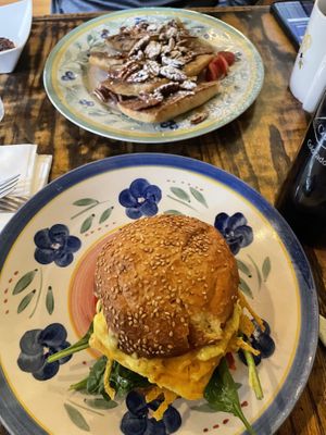 Just egg breakfast sandwich. Cinnamon pecan French toast!!  at The Green Fork & Local Roots Market in North Wales