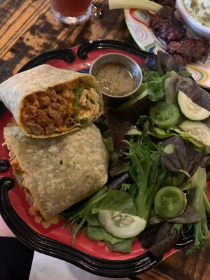 Vegan Buffalo wrap this was so cheesy really good And even the salad was great the dressing had good flavor at The Green Fork & Local Roots Market in North Wales