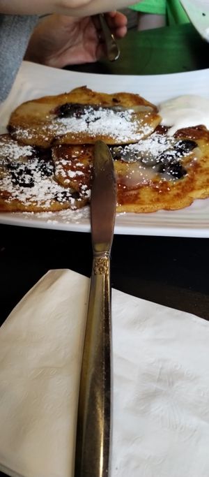 Blueberry lemon pancakes 14.50, gluten-free up charge $2 at The Green Fork & Local Roots Market in North Wales