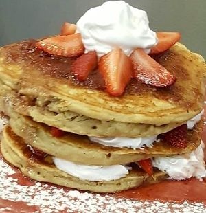  Strawberry shortcake pancakes  at The Green Fork & Local Roots Market in North Wales
