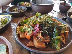 Acorn dish with sesame leaves (spicy) at Dasoni in Jeju