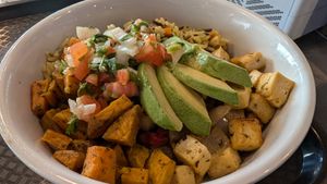 Rice, tofu, sweet potato at The Potter's House in Washington
