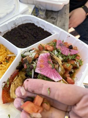 Mushrooms tacos with black beans and rice  at Cafe Corazon - Kinnickinnick in Milwaukee