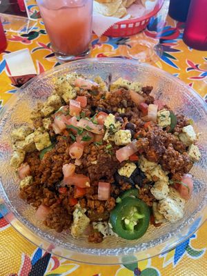 Papas con Soy Chorizo bowl (brunch special)  at Cafe Corazon - Kinnickinnick in Milwaukee