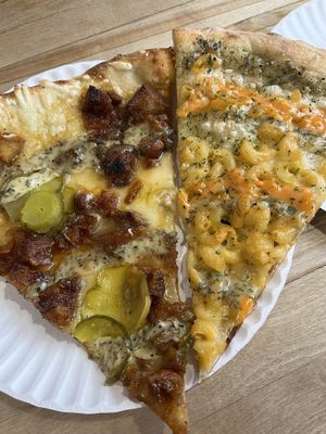 Chicken & pickle + Mac N Cheese pizza  at Screamer's Pizzeria - Greenpoint in Brooklyn