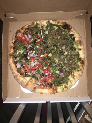 1/2 kale and 1/2 veggie pie at Screamer's Pizzeria - Greenpoint in Brooklyn