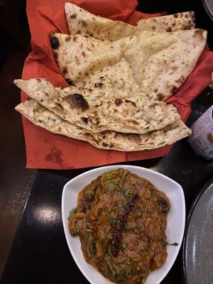 Mushroom Kadaih and naan  at Namaste Village Norwich in Norwich