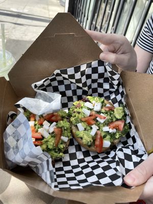 Mediterranean avocado toast at Glowing Plant Based Eatery in Los Angeles