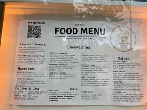 Food menu!  at Glowing Plant Based Eatery in Los Angeles
