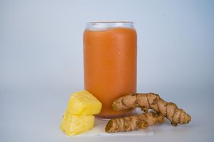 Anti-inflammatory Smoothie made from watermelon, pineapple, mango, turmeric and cinnamon at Glowing Plant Based Eatery in Los Angeles