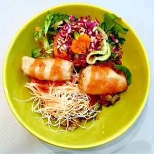 Spring rolls & vegetables & sweet sauce  at Paprika Restaurant in Corsica