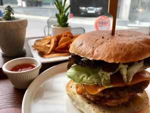 Jalapeño Pepper Cheese burger with Cajun Fries at Huggers - 허거스 in Seoul