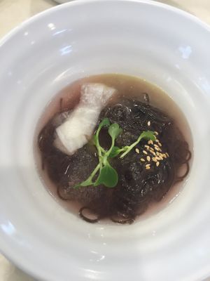 Naengmyon. The owner helped me put it together.  at Veg Green in Seoul