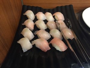 "Sushi" made with konyak. It tasted like the real thing.  at Veg Green in Seoul