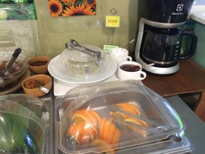 Dessert section. Orange slices and bread and jam and cream.  at Veg Green in Seoul