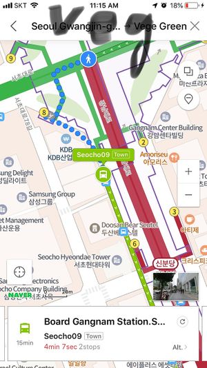 Catch the local bus #9 at Gangnam Station. It is just outside Exit 7. It will take you to Dongwon Saneob (8th stop) and from there it is a 5 min walk.  at Veg Green in Seoul