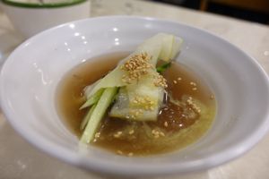 Cold noodle soup at Veg Green in Seoul