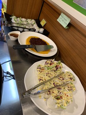 Sushi, pumpkin & red beans, tortilla wraps at Veg Green in Seoul