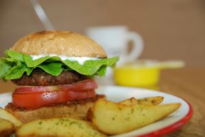Home made Chick Pea burger at Yammy Green in Busan