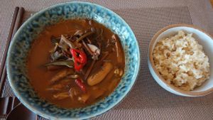 Spicy soup with mixed vegetables.  at Vegenarang in Busan