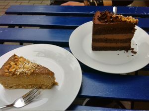 We tried the raw peanut and banana cake and the chocolate cake; both vere delicious! at Slodki Bez in Warsaw