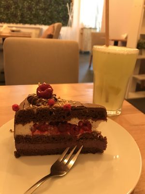 Chocolate raspberry cake (all desserts are gluten free)  at Slodki Bez in Warsaw