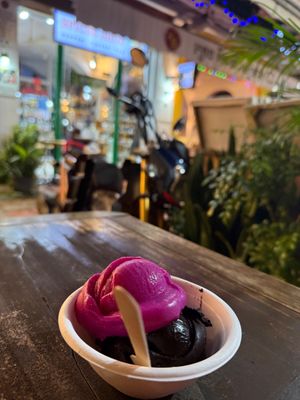 Chocolate and dragon fruit  at Gelato Lab in Siem Reap