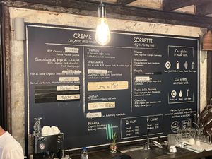 Menu - vegan choices are to on the right.  Prices at the bottom.  at Gelato Lab in Siem Reap