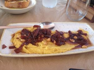 Fava with caramelised onions at Namaste in Gialova